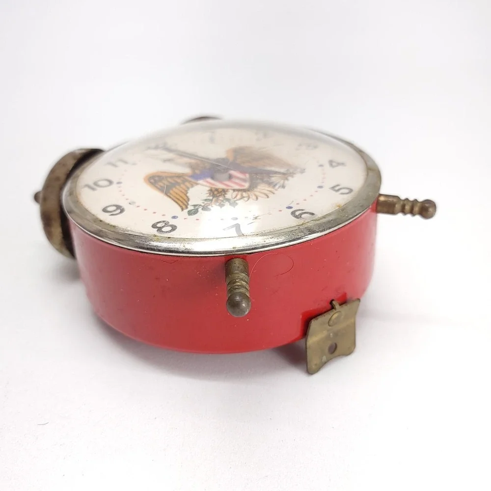 Robert Shawn Lux ALARM Clock American Eagle Americana 2 Bell Red NOT WORKING
